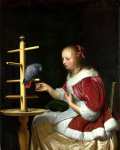 Frans van Mieris the Elder - A Woman in a Red Jacket feeding a Parrot